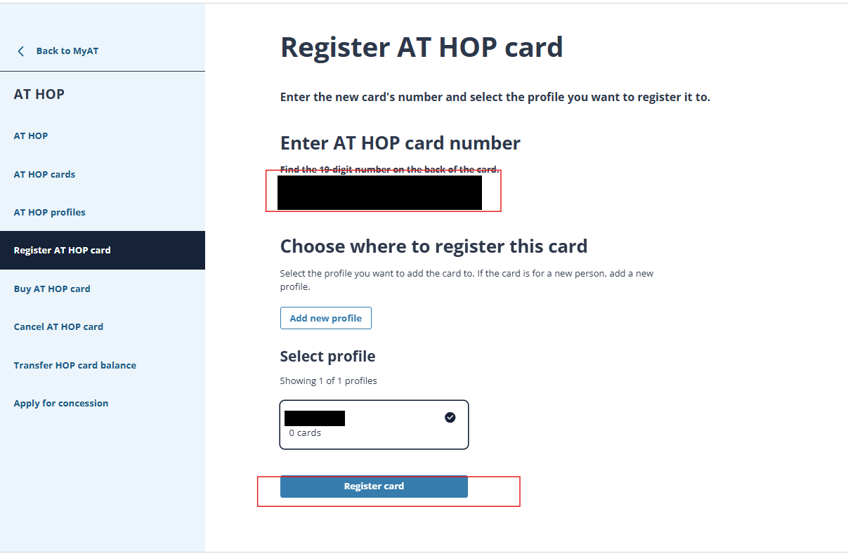 输入19位卡号并选择档案，点击 Register card