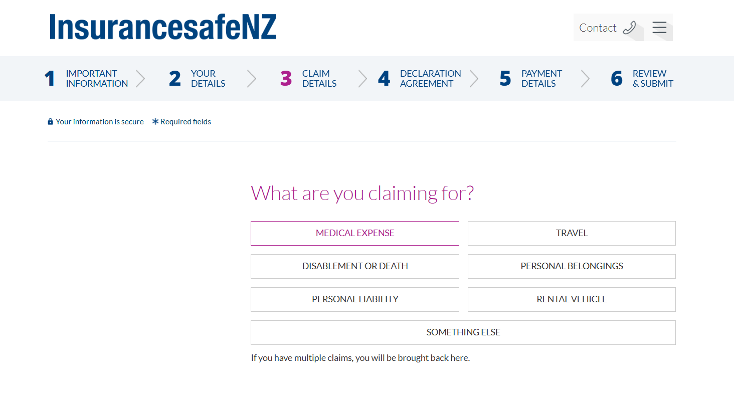 What are you claiming for 页面，选择 MEDICAL EXPENSE