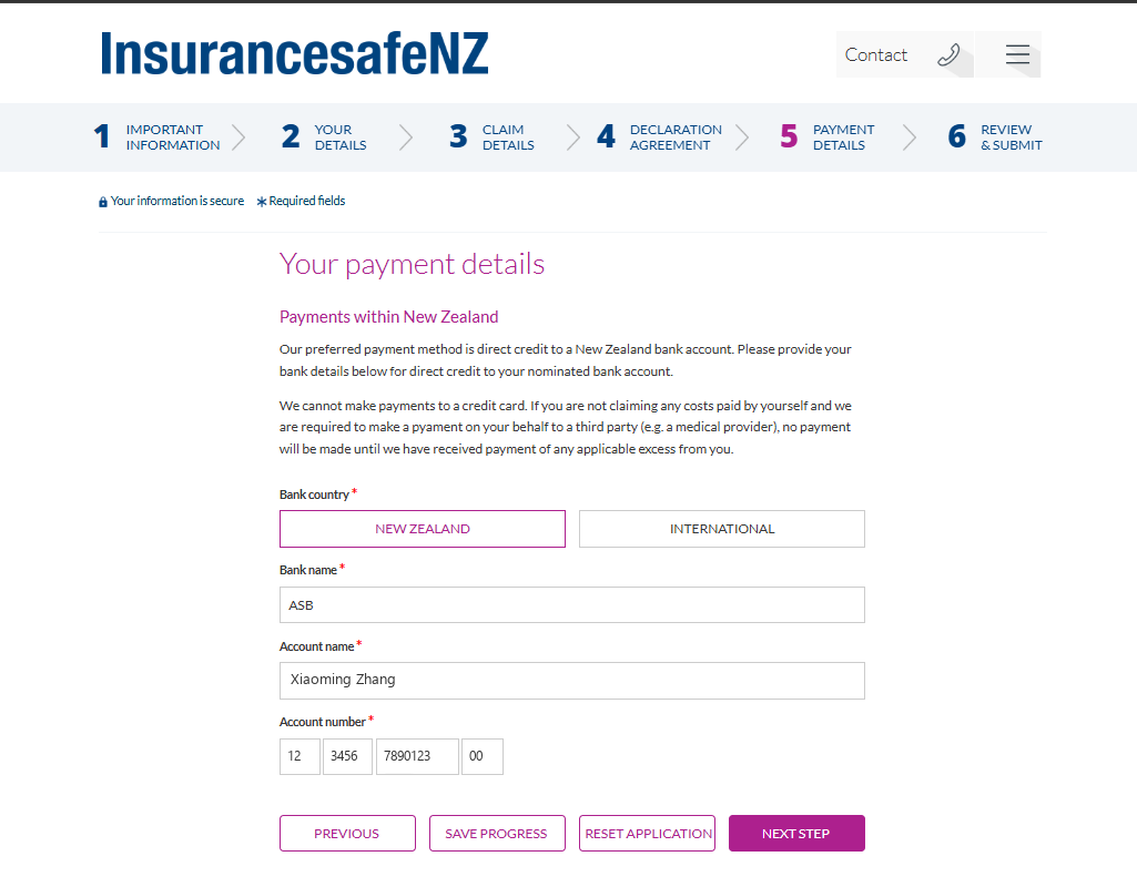 Your payment details 收款银行账户页（示例信息）