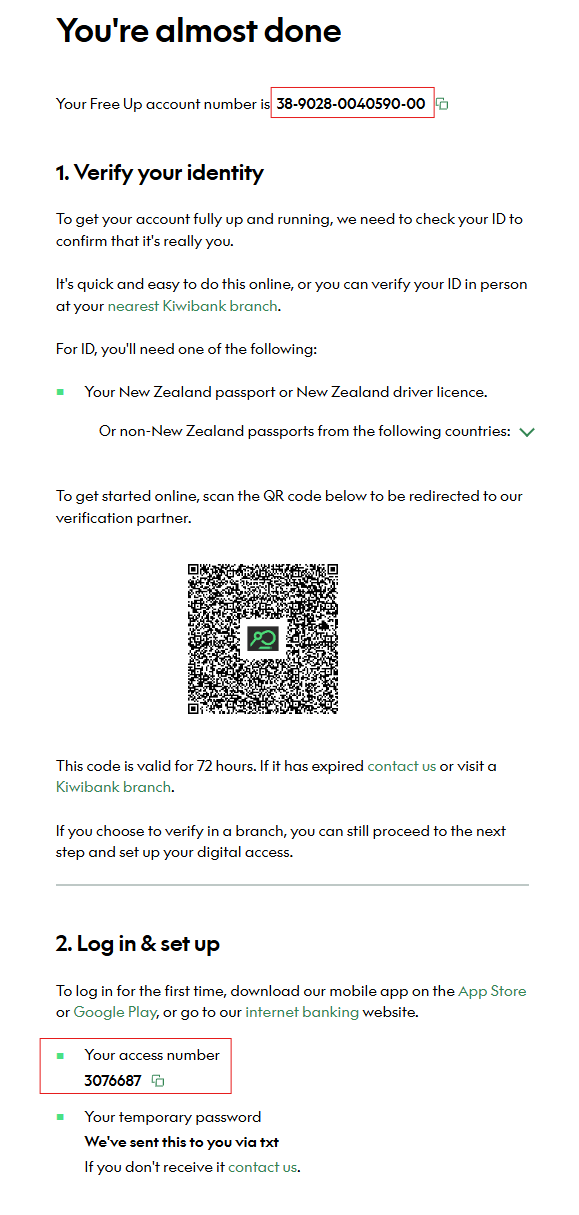 You're almost done 页面，账户号码与 Access Number